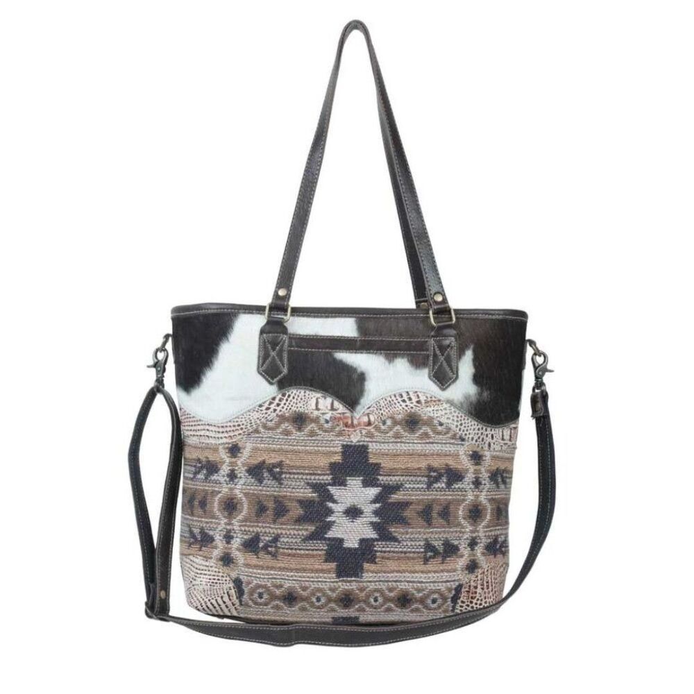 Myra Bag Handmade Panacea Tote Bag Upcycled Canvas & Cowhide Leather - Picture 2 of 9
